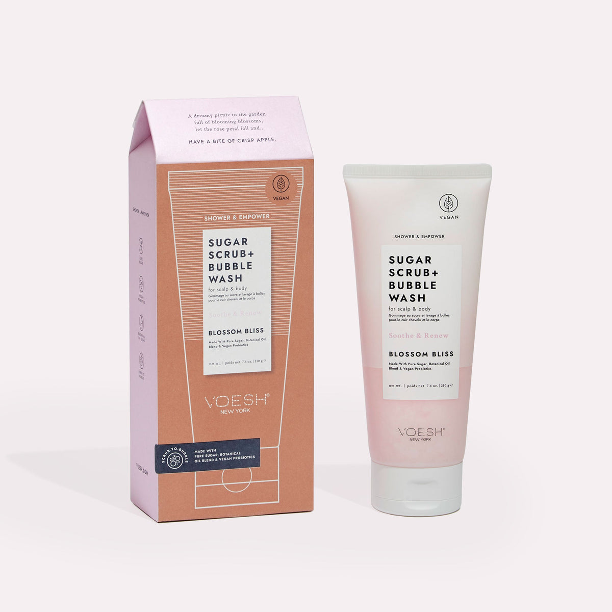 Voesh - Sugar Scrub + Bubble Wash For Scalp and Body - Blossom Bliss - VBS107BSM