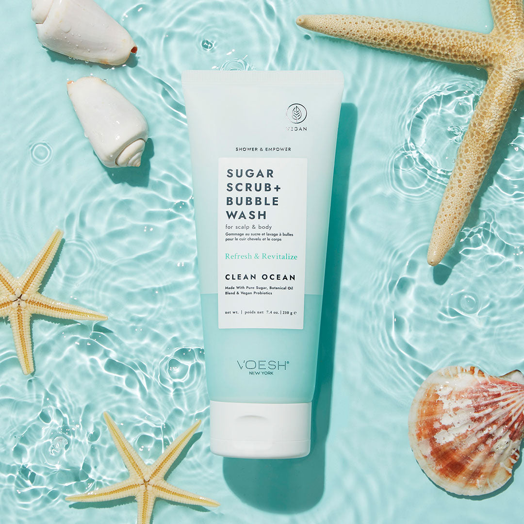 Voesh - Sugar Scrub + Bubble Wash For Scalp and Body - Clean Ocean - VBS107CLN
