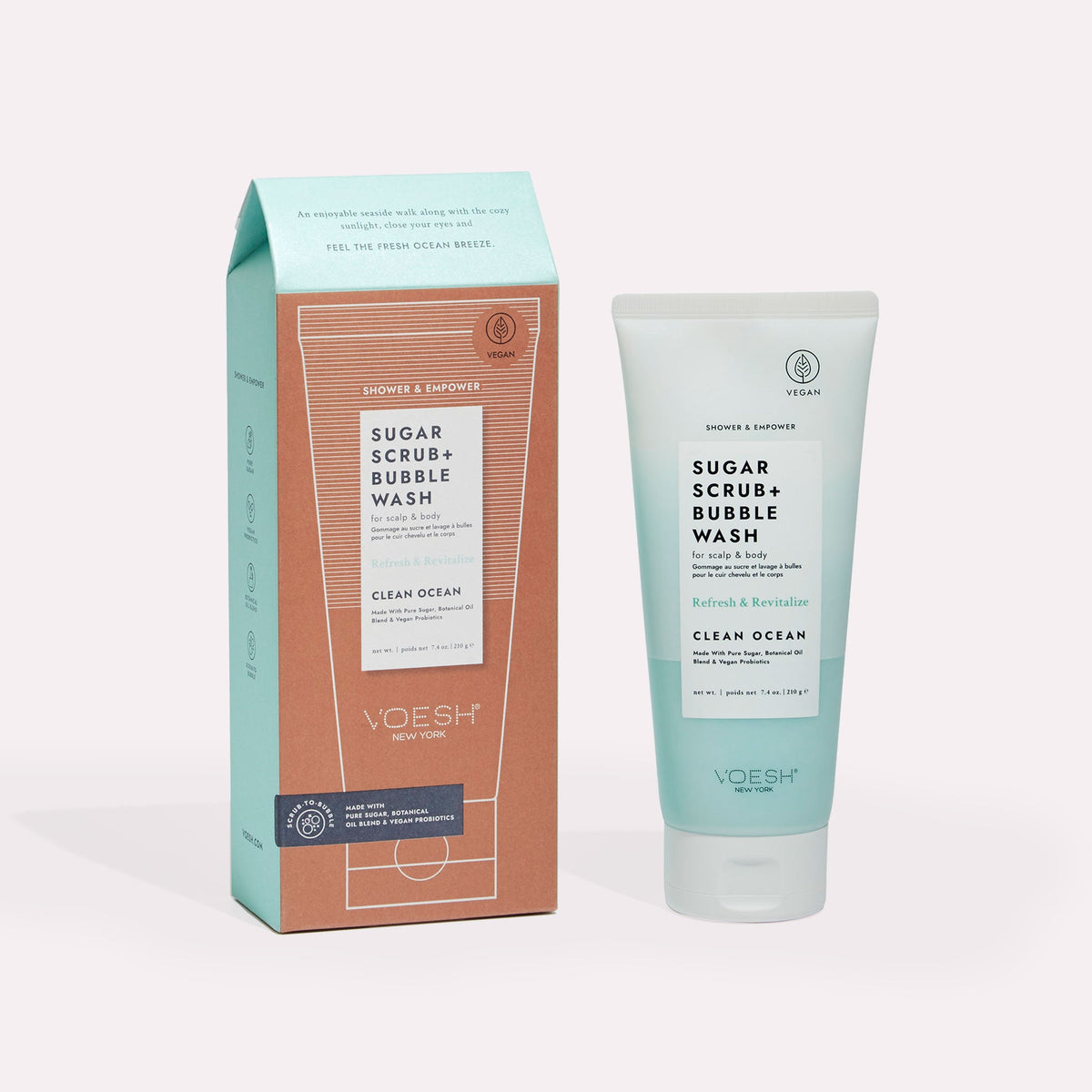 Voesh - Sugar Scrub + Bubble Wash For Scalp and Body - Clean Ocean - VBS107CLN