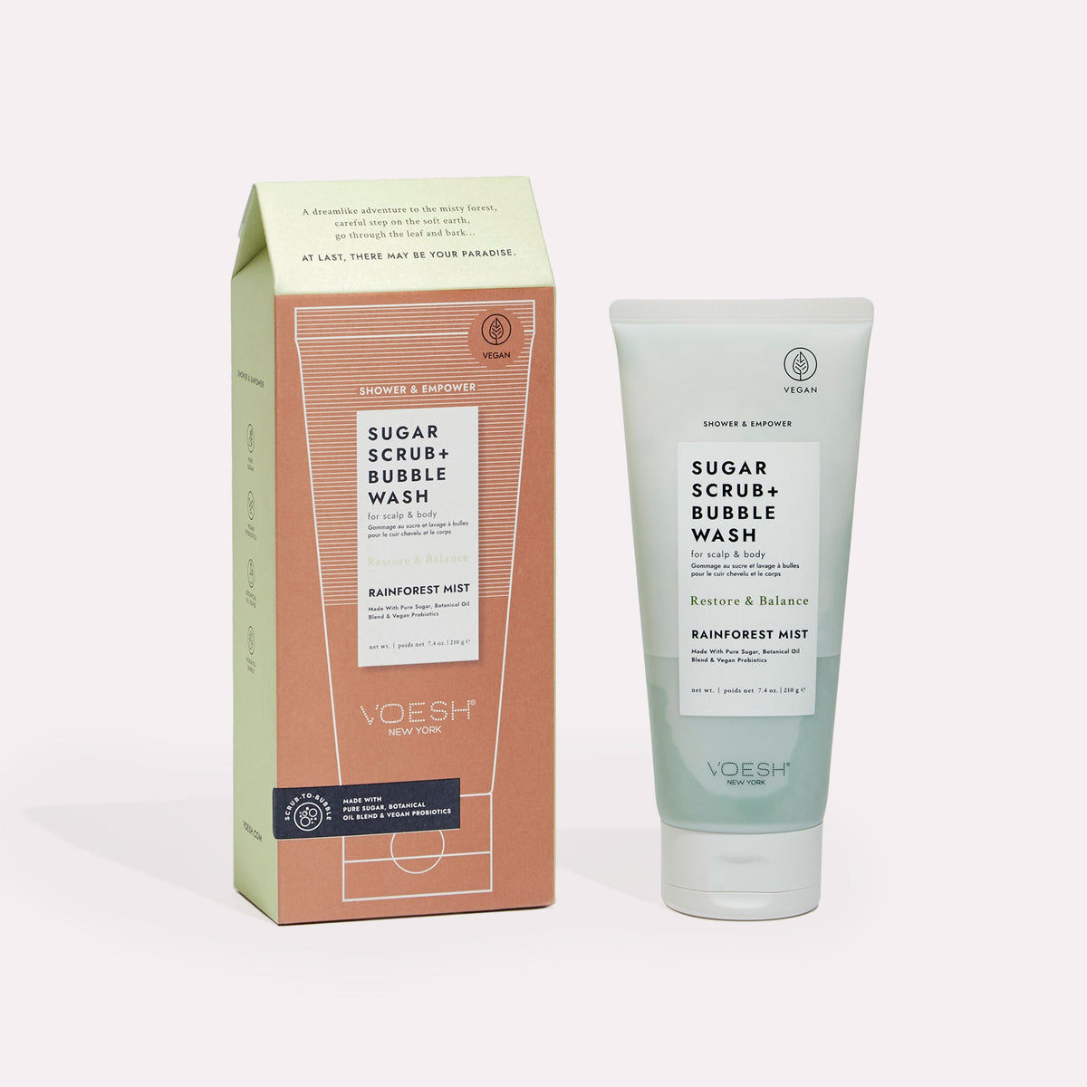 Voesh - Sugar Scrub + Bubble Wash For Scalp and Body - Rainforest Mist - VBS107RNF